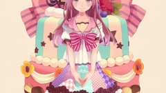 Dress Candies red eyes fruits cakes blush long hair anime girls 
