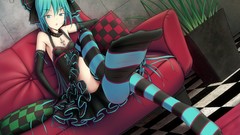 Dress chest blue hair long hair blue eyes hatsune miku vocaloid 