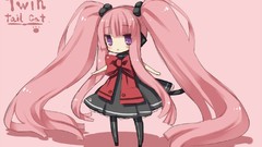 Dress Chibi Ribbons pink hair anime girls animal ears purple 