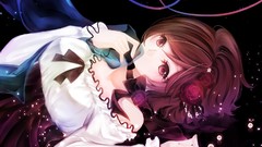 Dress collar anime girls brown eyes brunettes short hair 