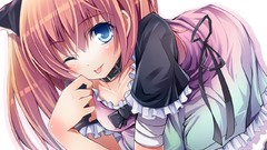 Dress collar blush anime girls blue eyes wink