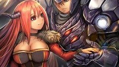 Dress couple horns armor Warriors red eyes red dress helmets 