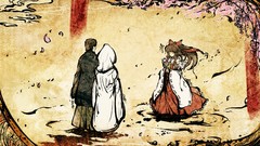 Dress couple wedding kimono bows long hair brown eyes brunettes 