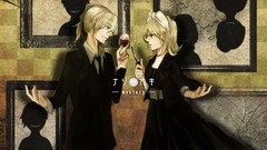 Dress drinks red eyes blondes short hair vocaloid kagamine len 
