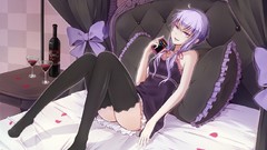 Dress drinks vocaloid phones purple hair purple eyes yuzuki 