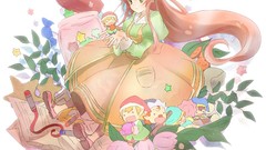 Dress elves pink hair long hair anime girls green eyes watashi 