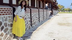 Dress fashion Actress outdoors asians stills brunettes models 