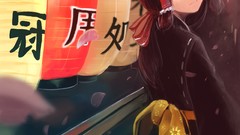 Dress fireworks red eyes lanterns bows long hair anime girls 