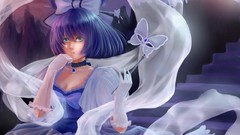 Dress gloves bows outdoors masks veil blue hair anime girls 