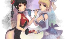 Dress gloves Chinese blondes blue eyes brown eyes cleavage soft 