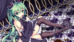 Dress green eyes hatsune miku vocaloid green hair lollipops