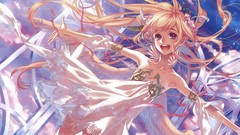 Dress happy blondes smiling long hair anime girls artwork 