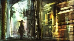 Dress hats architecture chains blondes long hair anime girls 