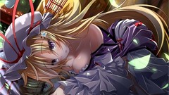 Dress hats blondes flower petals touhou yakumo yukari cleavage 