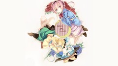 Dress hats blue hair pink hair anime girls green eyes short 