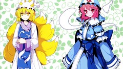 Dress hats ghosts red eyes bows blondes pink hair anime girls 