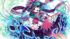 Dress hats long hair anime girls green eyes green hair touhou 