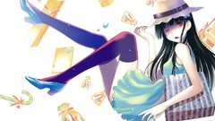 Dress hats long hair anime girls wink black hair open mouth 