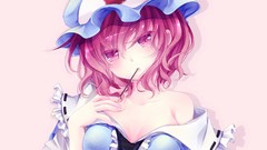 Dress hats pink hair pink eyes touhou saigyouji yuyuko cleavage 