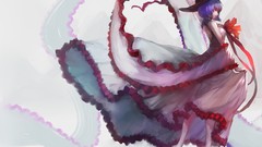 Dress hats red eyes blue hair barefoot anime girls short hair 