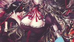 Dress hats red eyes gloves Ribbons blondes long hair anime 