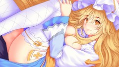 Dress hats Ribbons blondes long hair yellow eyes touhou yakumo 