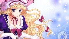 Dress hats Ribbons bows blondes long hair touhou yakumo yukari 