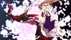 Dress hats Ribbons bows blondes long hair touhou yakumo yukari 