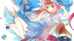 Dress hats Ribbons Elise long hair anime girls brown eyes 