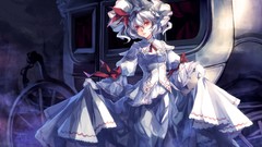 Dress hats Vampires white hair red eyes gloves bows anime girls 