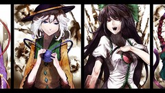 Dress hats white hair red eyes bows pink hair smiling long hair 