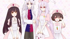 Dress hats white hair red eyes smiling long hair anime girls 