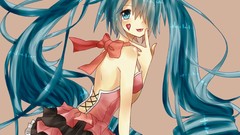 Dress Hearts Ribbons tongue blue hair long hair anime girls 