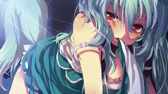 Dress horns red eyes long hair green hair touhou ecchi tails 