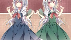 Dress horns red eyes Ribbons long hair anime girls gray hair 