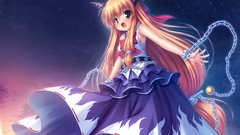 Dress horns Ribbons chains blondes brown eyes touhou open mouth 