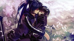 Dress hugging closed eyes black rock shooter flower petals 