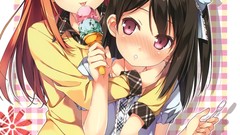 Dress ice cream blush anime girls wink black hair redheads hair 