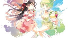 Dress ice cream red eyes Ribbons long hair pink eyes anime 