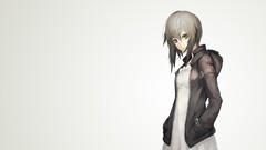 Dress jackets anime girls green eyes short hair gray hair 