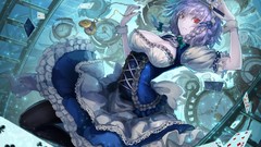 Dress Knives red eyes anime girls short hair braids playing 