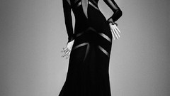 Dress lipstick brown eyes brunettes cleavage high heels 