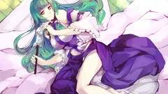 Dress long hair anime girls brown eyes kochiya sanae green hair 