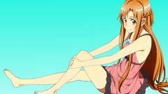 Dress long hair anime girls brunettes orange eyes sword art 