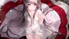 Dress long hair anime girls brunettes original characters 