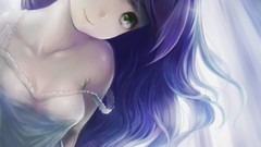 Dress long hair anime girls green eyes black hair nekomimi 