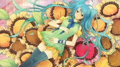 Dress long hair anime girls hatsune miku vocaloid lying down 