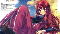 Dress long hair anime girls lying down redheads artwork Ishida 