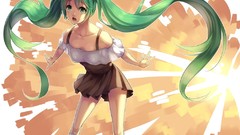 Dress long hair green eyes hatsune miku vocaloid open mouth 
