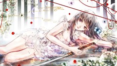 Dress long hair yuki black hair purple eyes mami